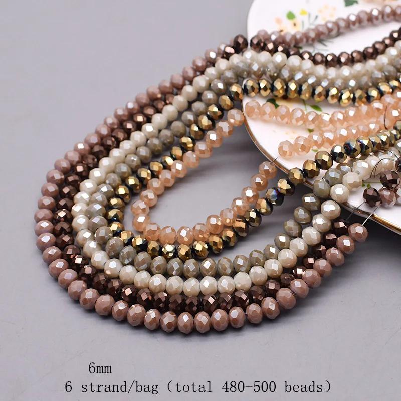 Perles de Verre à Facettes, 6 Brins de 6mm, 480 Pièces, Rondelle d'Espacement pour Bijoux de Bricola