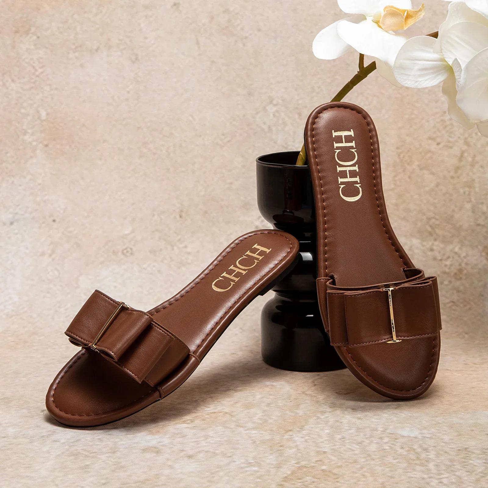 Chaussures plates pour femmes CHCH nouvel été nœud pantoufles décontractées noir chaussures de femme