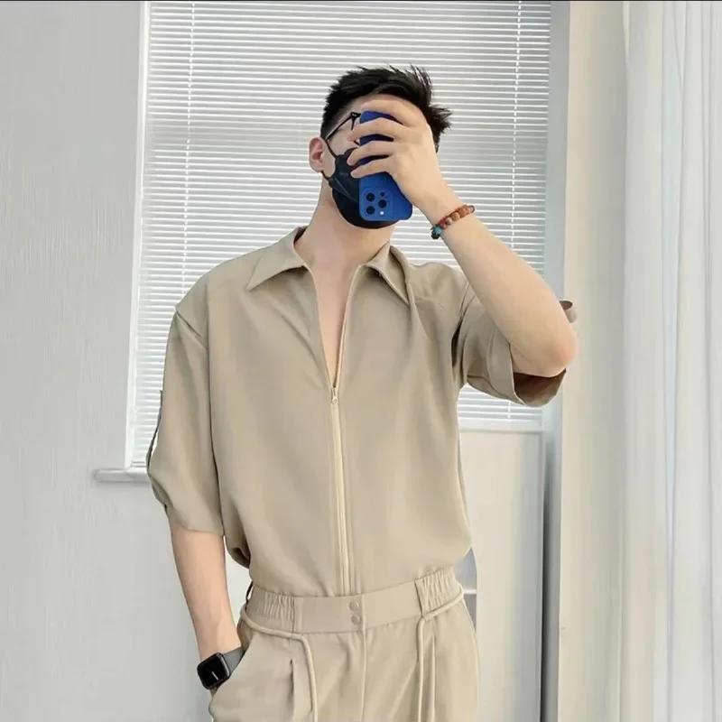 Fermetures éclair chemises pantalons costumes pour hommes plaine respirant vêtements d'été nouveau c