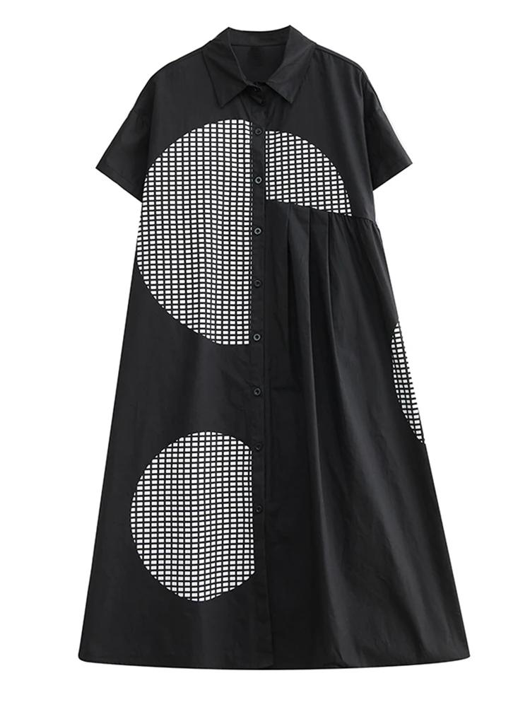 Robes chemises amples à manches courtes imprimées vintage pour femmes – Tenue décontractée longue et