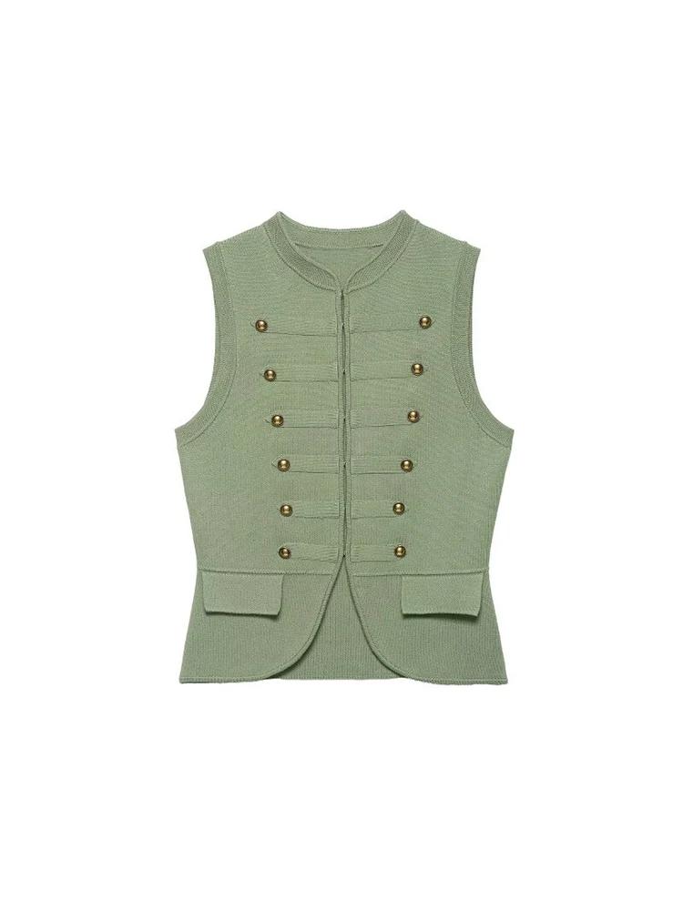 Débardeurs en tricot pour femmes, camisoles, été 2026, col rond, boutons, couleur unie, sans manches