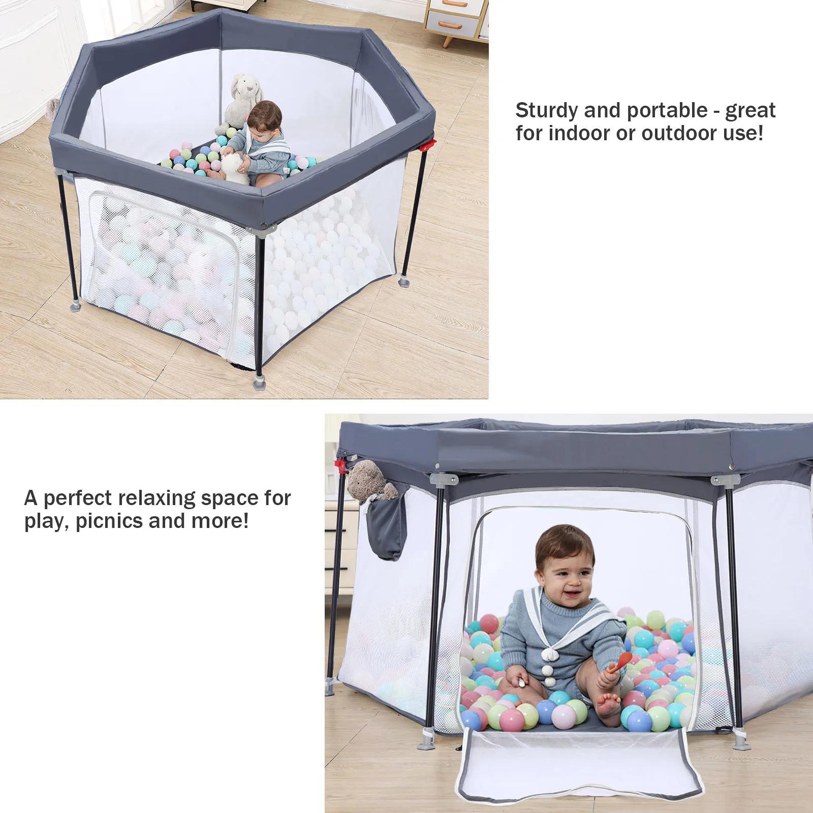 Parc pour bébé pliable hexagonal robuste, parc de jeu de sécurité pour les tout-petits, maille douce