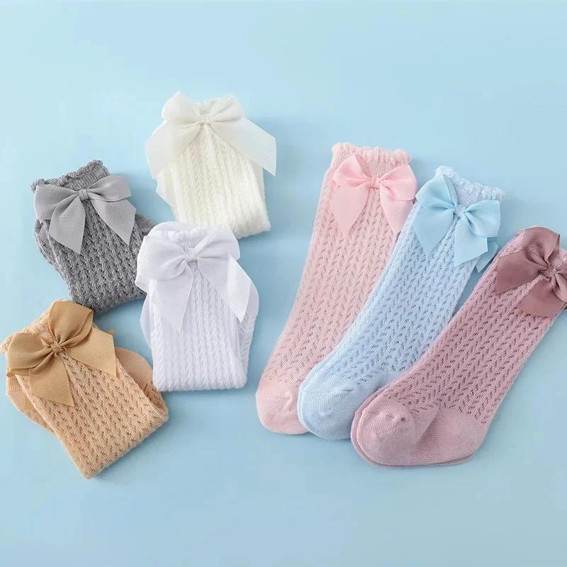 Chaussettes d'été en coton pour bébé fille de 0 à 24 mois, avec nœud en maille et dentelle, aux geno