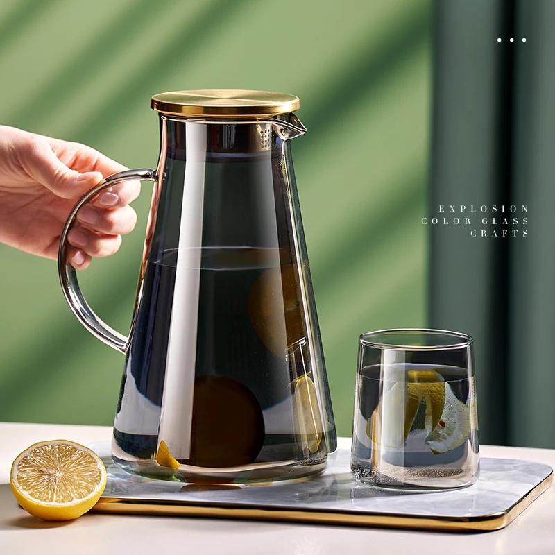 Pichet à eau Transparent en verre résistant à la chaleur, bouilloire et tasses d'eau froide avec poi