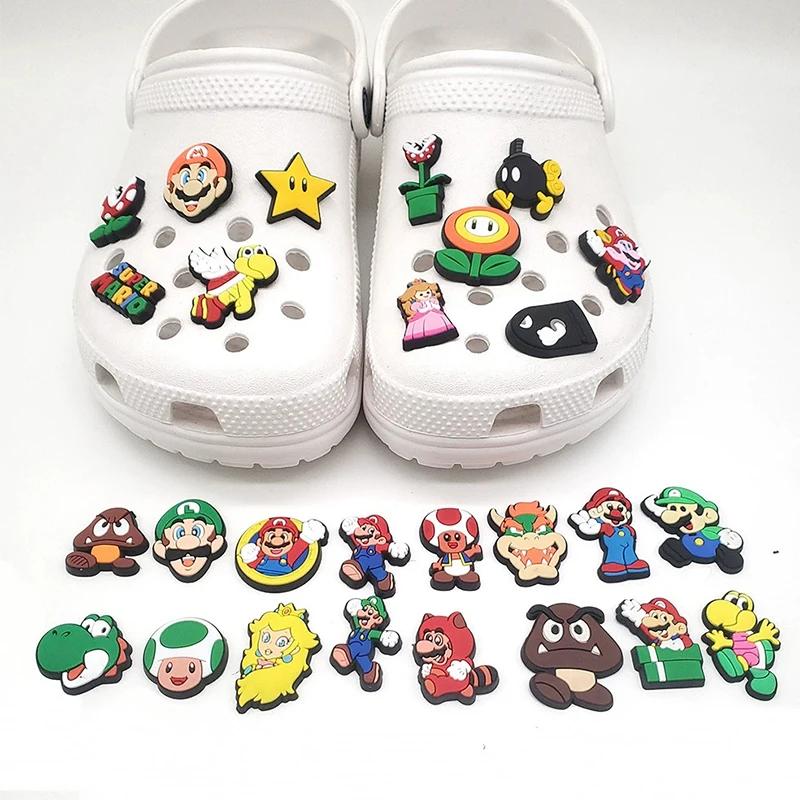 Breloques de chaussures en forme de figurines de dessins animés, accessoires mignons Superbros pour