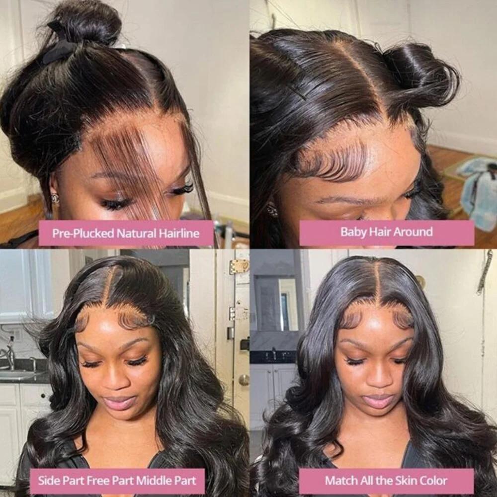 Perruque Lace Front Wig Body Wave Naturelle Sans Colle, Cheveux Humains, 13x6 HD, 13x4, 30-34 Pouces