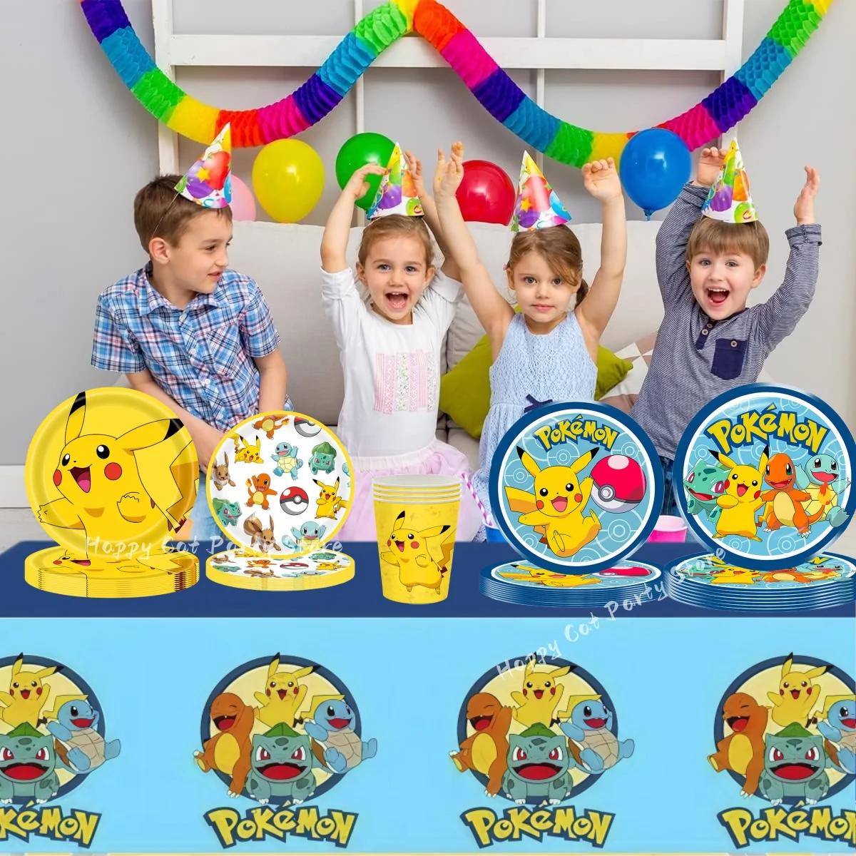 Décoration Pokemon fête d'anniversaire chapeaux Pikachu vaisselle jetable nappe tasse assiette servi