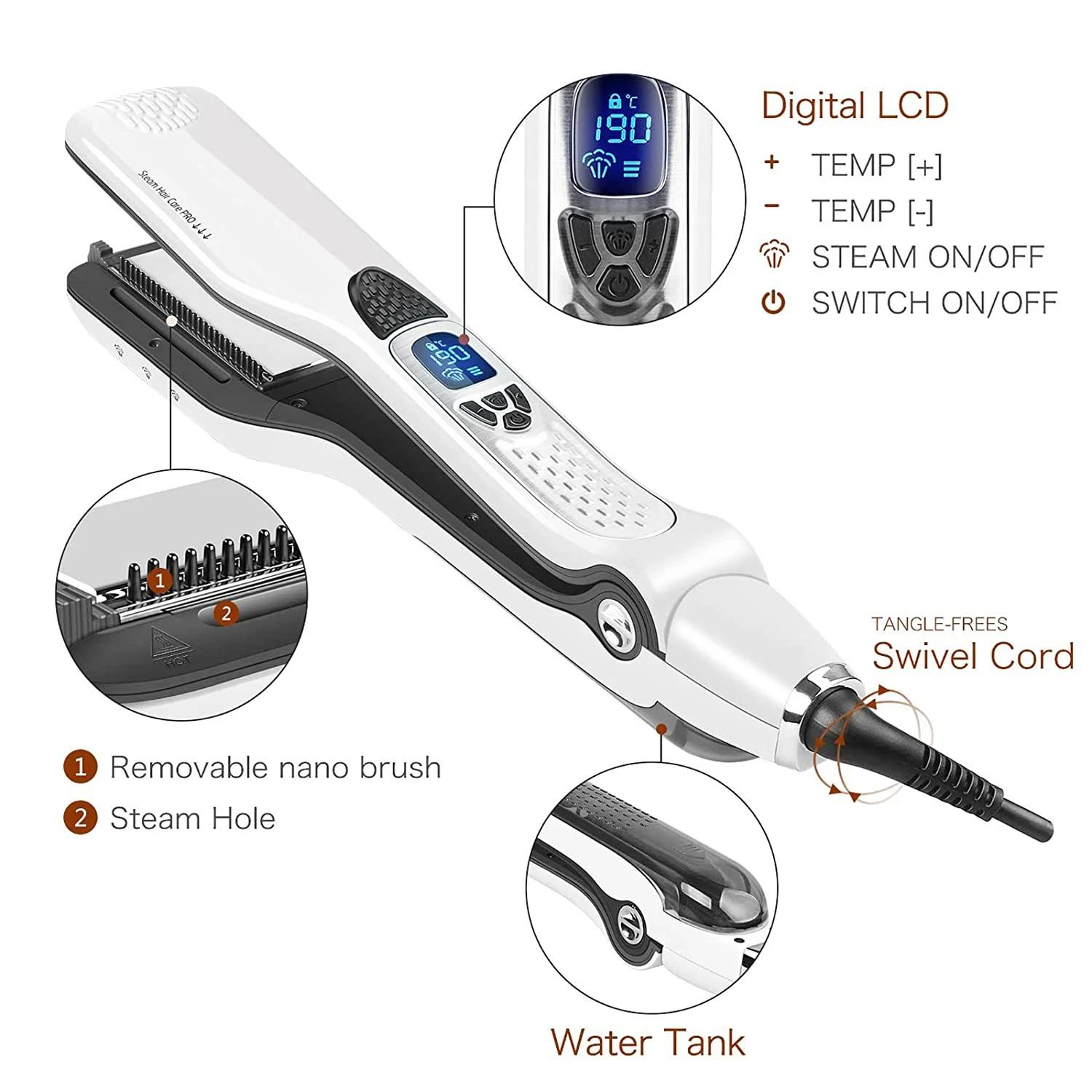 Lisseur de cheveux professionnel à vapeur, brosse Anti-brûlure, Ion négatif, soins capillaires, larg
