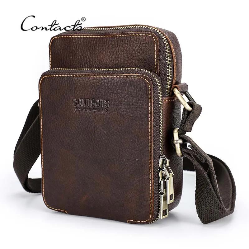 CONTACT'S – Mini sac à bandoulière en cuir véritable pour hommes, pochette pour téléphone, voyage dé
