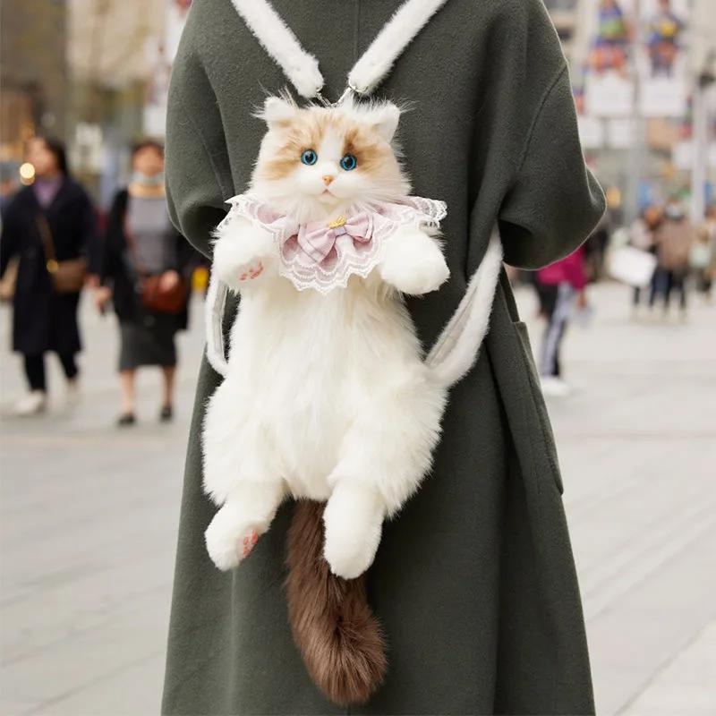 Sac à dos chat en peluche pour garçons filles enfants cartable mignon dessin animé sacs d'école mate