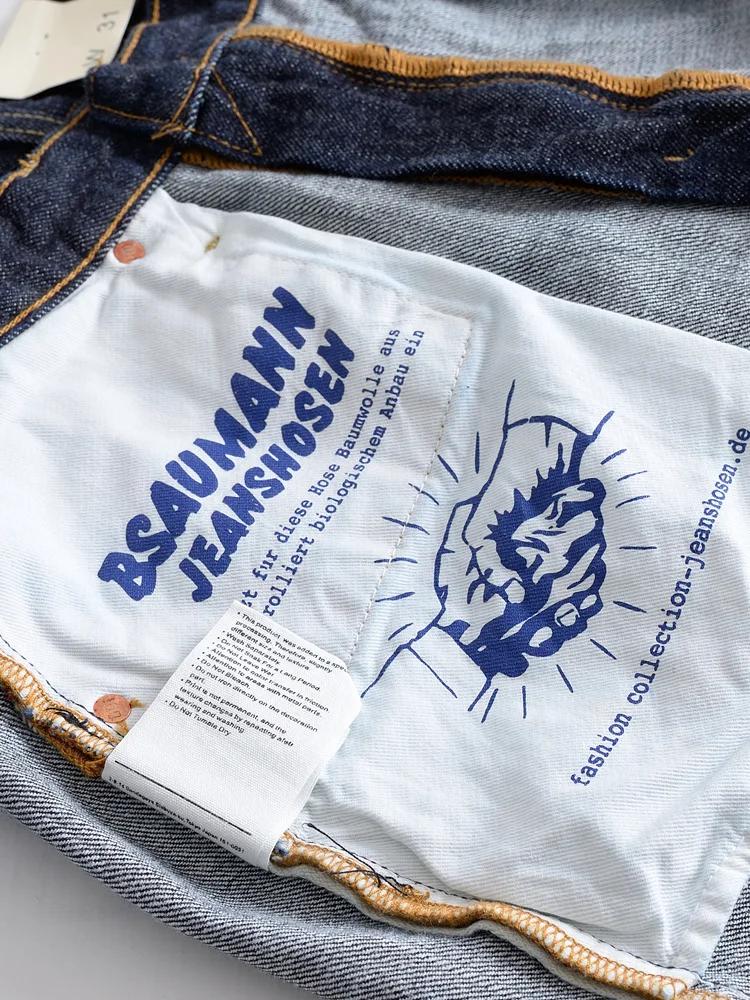 Jean en Denim à lisière rouge lourde pour hommes, pantalon droit ample de haute qualité, une lavage,