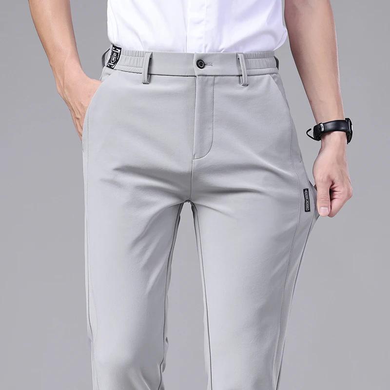 Pantalon décontracté élastique Ultra-fin pour hommes, séchage rapide, soie glacée, Slim, droit, Busi