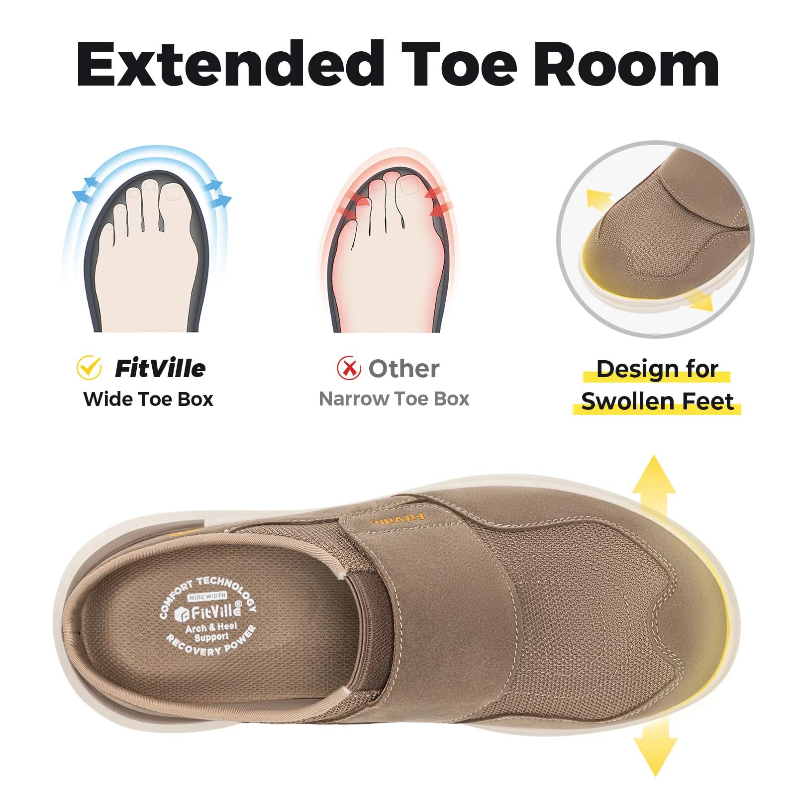 FitVille – Chaussons larges pour hommes avec soutien de la voûte plantaire, respirants, ajustables,