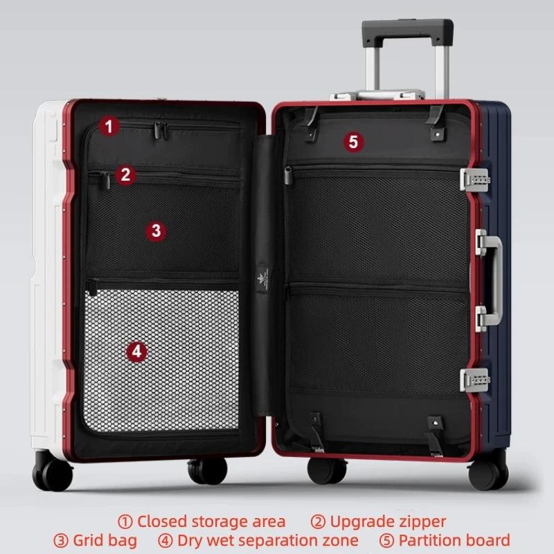 Valise à ouverture frontale en PC avec cadre en aluminium, serrure TSA, porte-gobelet et port de cha