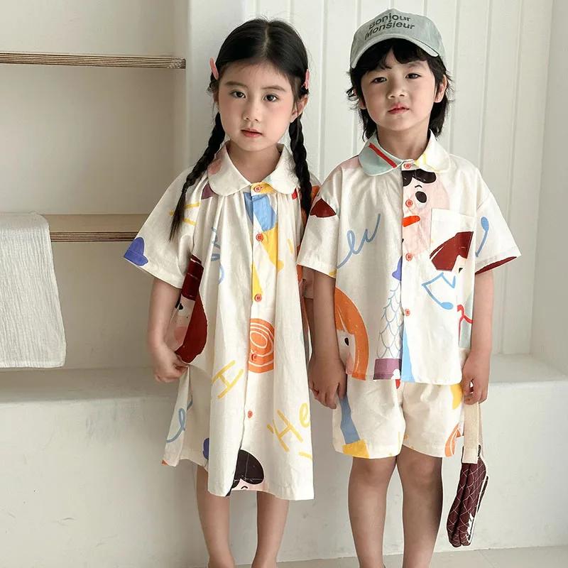 Ensemble de vêtements d'été amples pour enfants : Robe mignonne à motifs graffiti pour filles et che