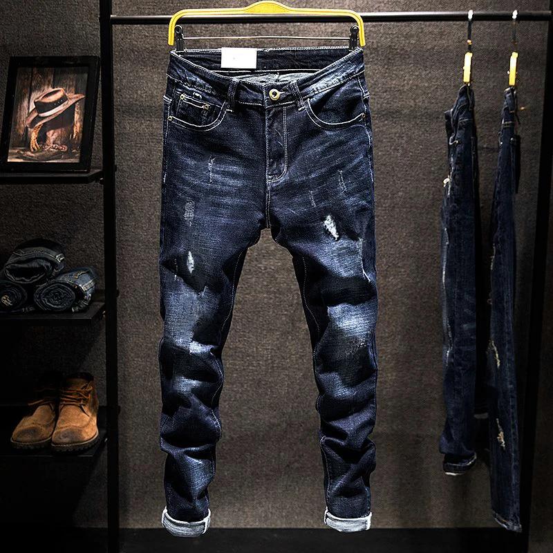 Jean droit élastique américain pour hommes, pantalon en Denim en coton déchiré, coupe Slim, Style co
