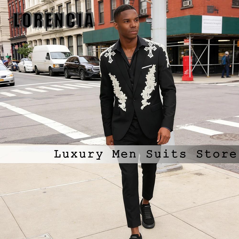 Costumes masculins uniques avec appliques, 2 pièces, à simple boutonnage, pour mariage, tenues de ma