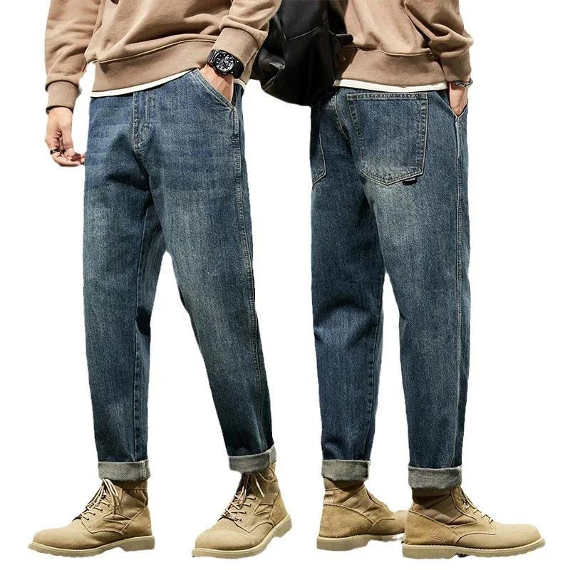 Pantalon cargo ample en jean rétro uni confortable pour homme, style Harajuku, coupe droite, simple
