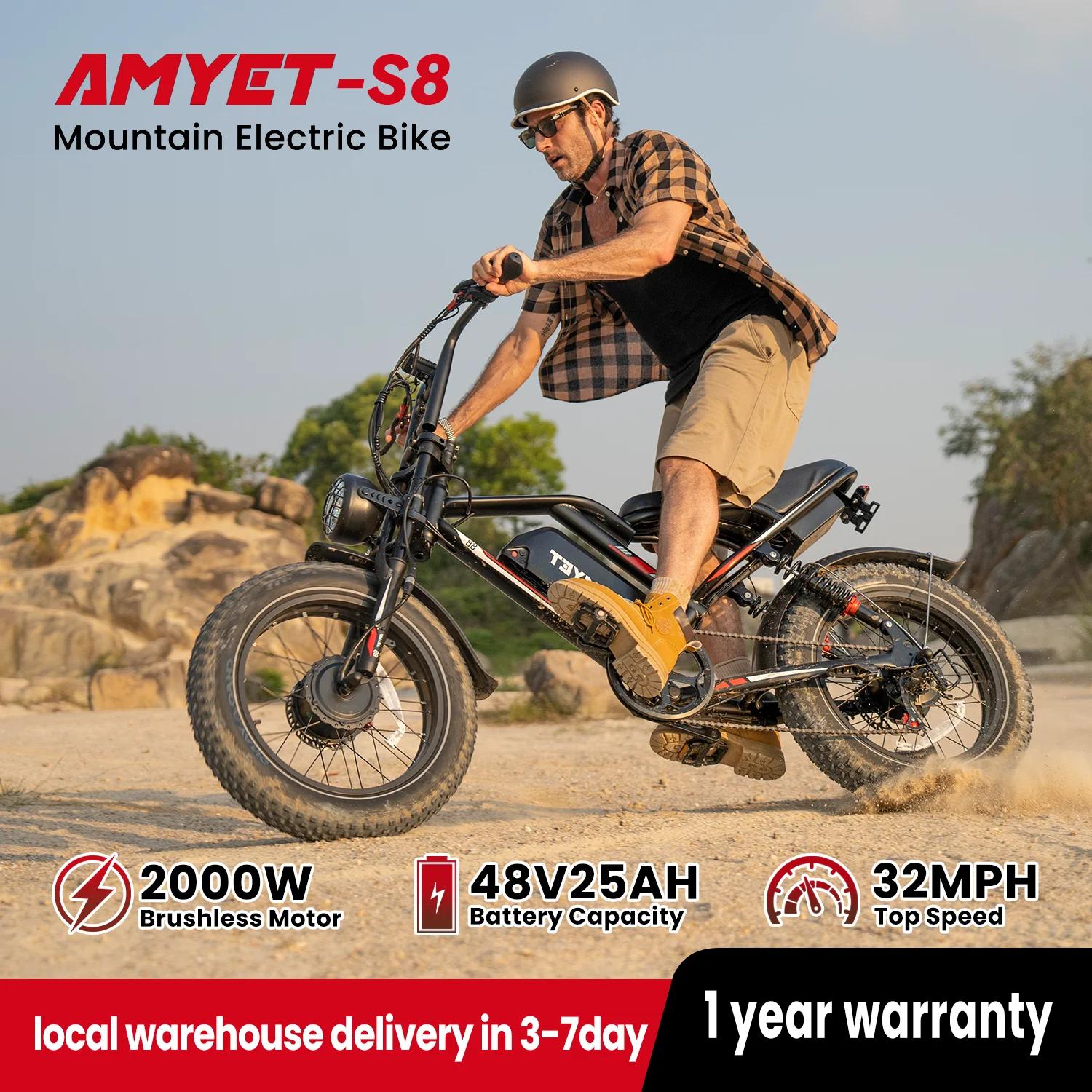 AMYET-Vélo électrique S8 pour adultes et hommes, moteur de 2000W, batterie de 48V 25Ah, 20 pouces, p