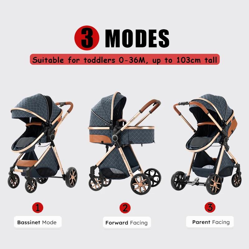 Warm 3 in 1 Baby Stroller with Car Seat Luxury Baby Pram High Landscape Infant Pushchair Lightweight