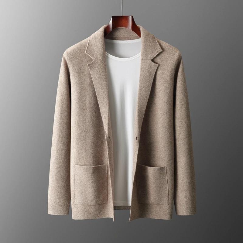 100% laine mérinos pull hommes costume col Cardigan pantalon ensemble intelligent tricots décontract