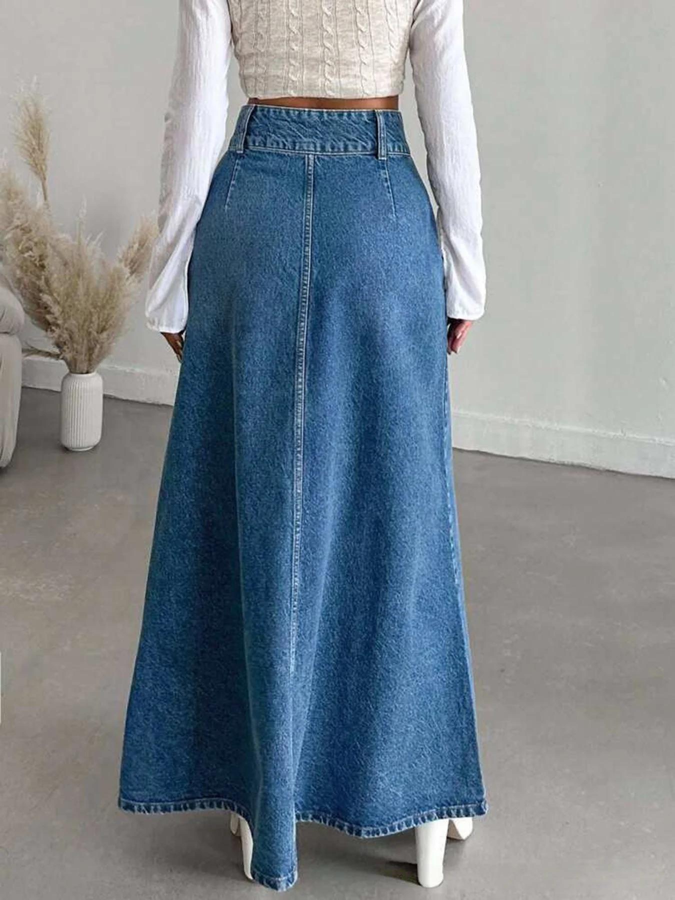 Jupe midi longue en jean pour femme pour les saisons de printemps et d'automne. Convient pour divers
