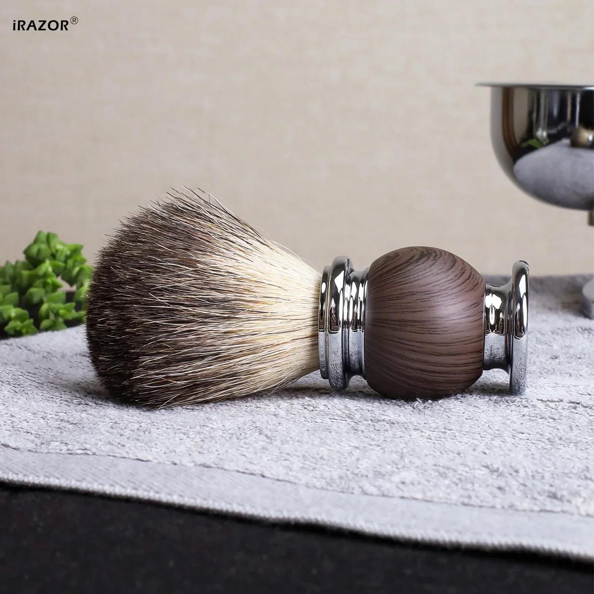 Brosse de rasage en poils de blaireau pur pour hommes, avec manche en Grain de palissandre, rasoir d