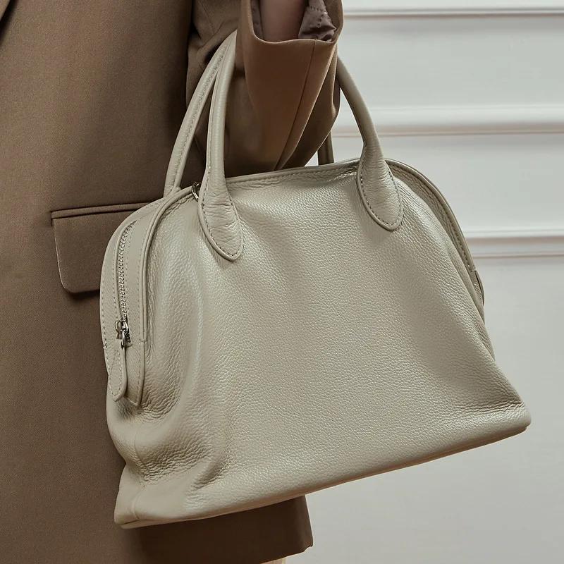 Vintage 100% sac à coque en cuir véritable polyvalent grande capacité poignée supérieure sac à main