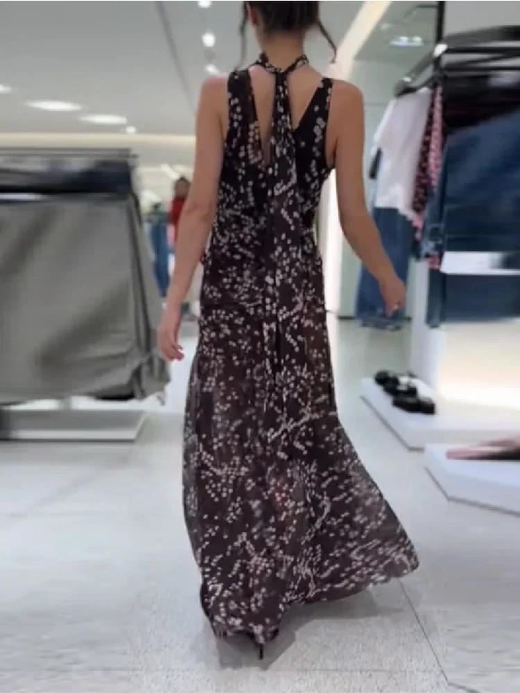 Robe longue maxi tendance pour femme à pois en maille, col en V profond chic, sans manches, transpar
