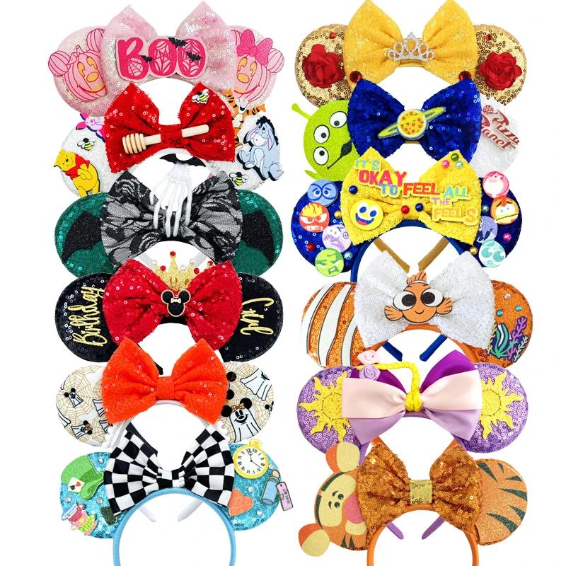 Bandeaux oreilles de Mickey Mouse avec nœud, bandeaux bonbons à paillettes pour Costume de Cosplay,