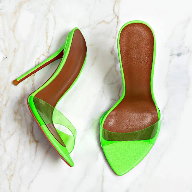 Pantoufles en PVC à Talons Hauts et Pointus pour Femme, Chaussures à Talons Aiguilles, Disponible en
