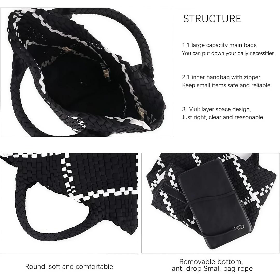 Sac tissé pour femmes, sac fourre-tout en néoprène, sac à main de plage d'été, sac à main rétro fait