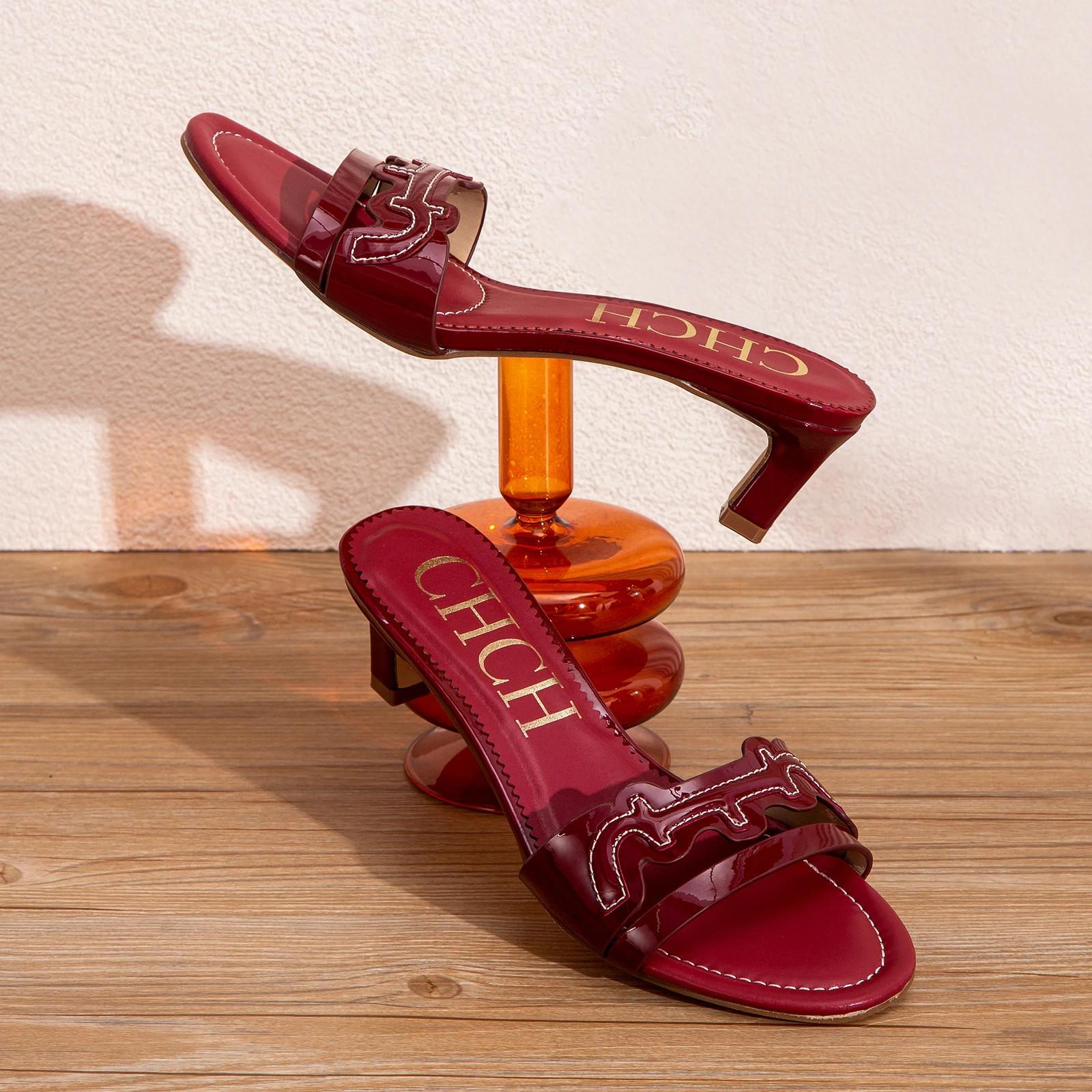Sandales à talons hauts pour femmes, été, rouge vin, talons hauts décontractés, 5cm