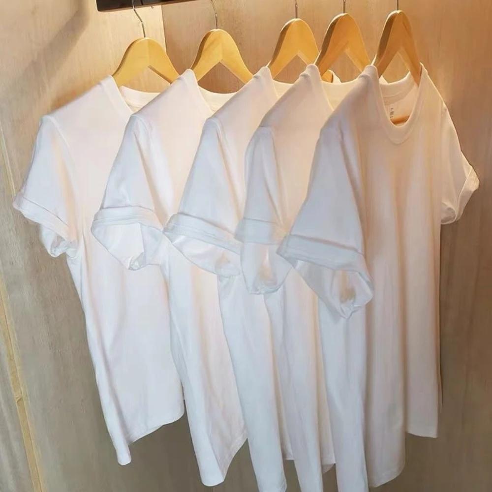 2 pièces 100% coton solide t-shirts hommes et femmes à manches courtes blanc t-shirts décontracté re