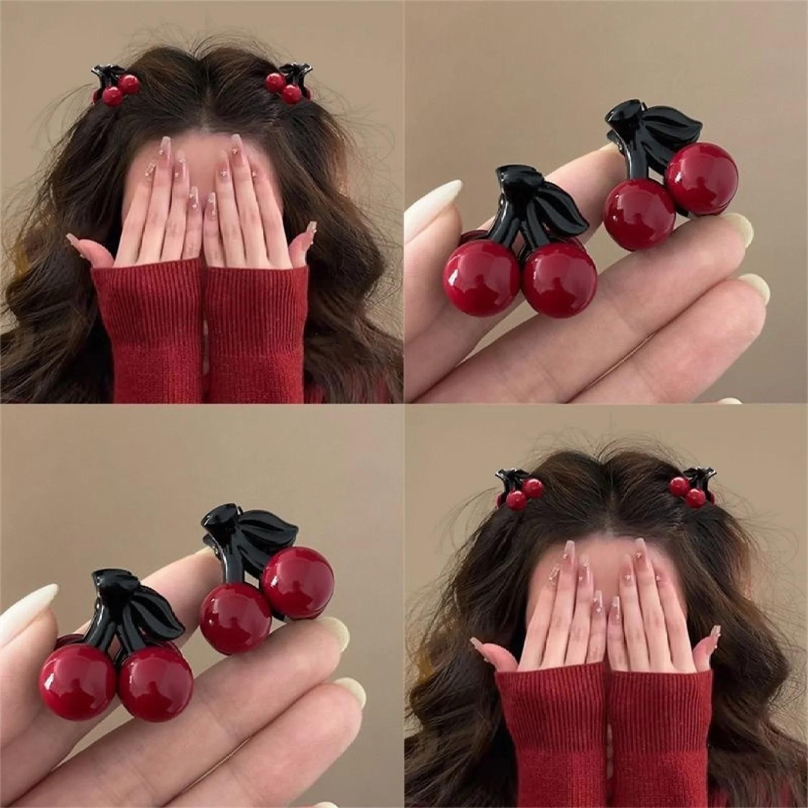 4-8 pièces de cerise de perles rouges, petites pinces à cheveux, douces, filles, cheveux cassés, Min