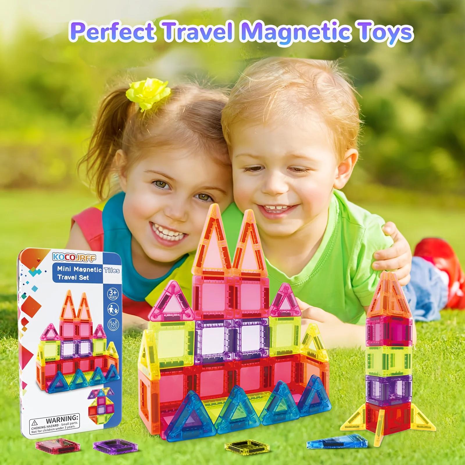 Mini jouets en tuiles magnétiques, avec une boîte en métal pour une portabilité facile, blocs de con