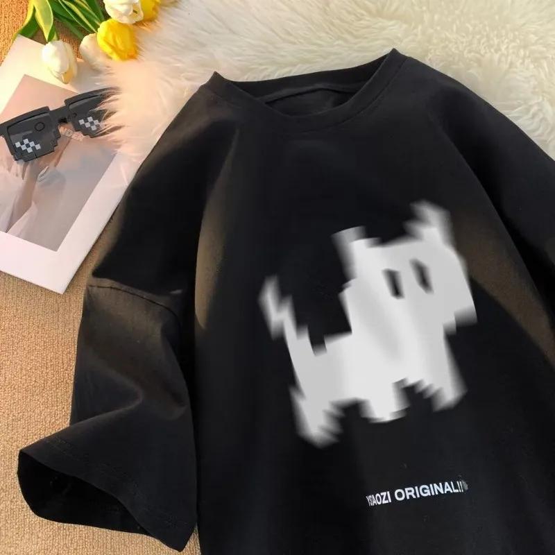 T-shirt paresseux japonais M-8XL, haut de grande taille, imprimé chat noir flou, adapté aux hommes e