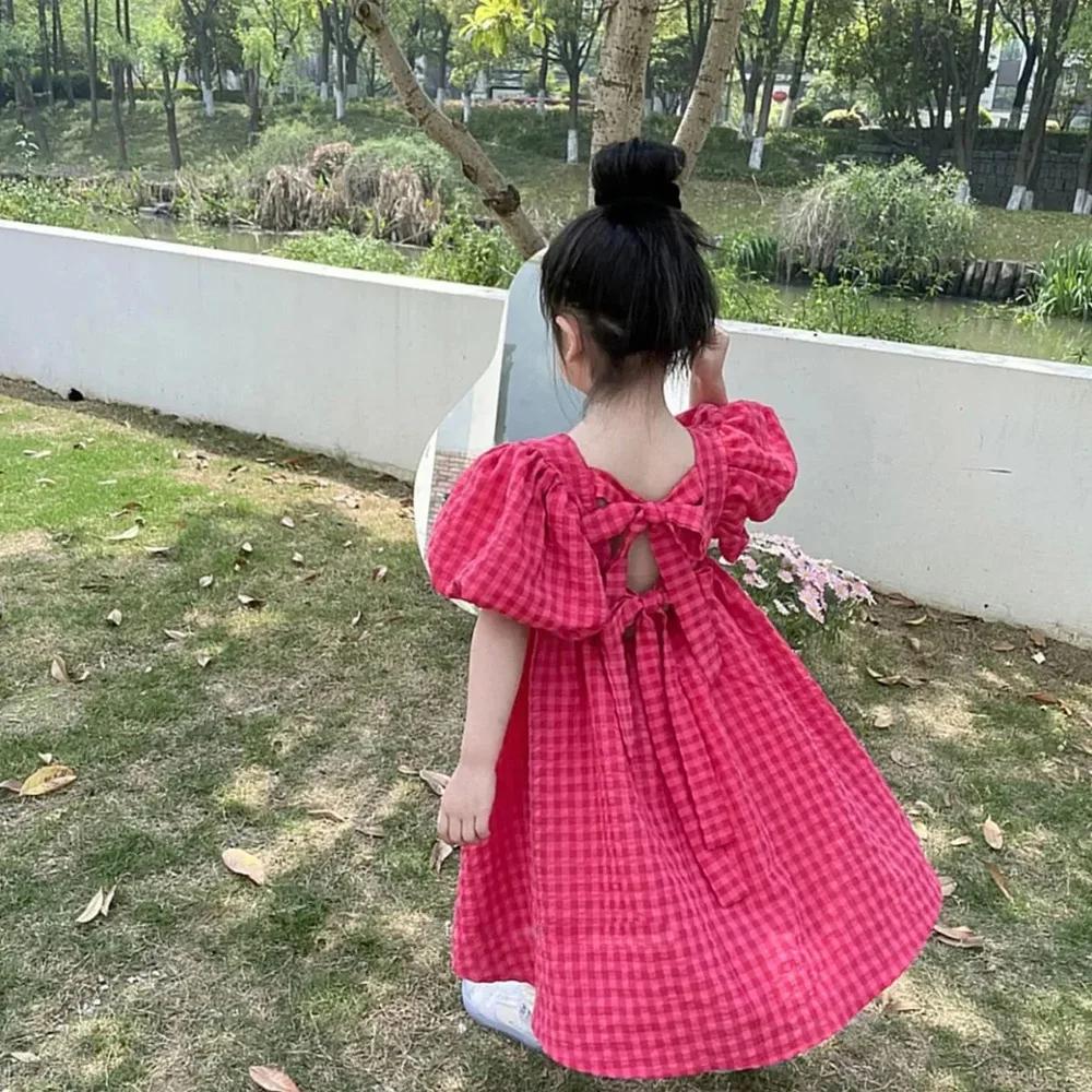 Bear Leader – robe mi-longue à carreaux, Rose, avec nœud, élégante, Lolita, pour enfants, grandes fi