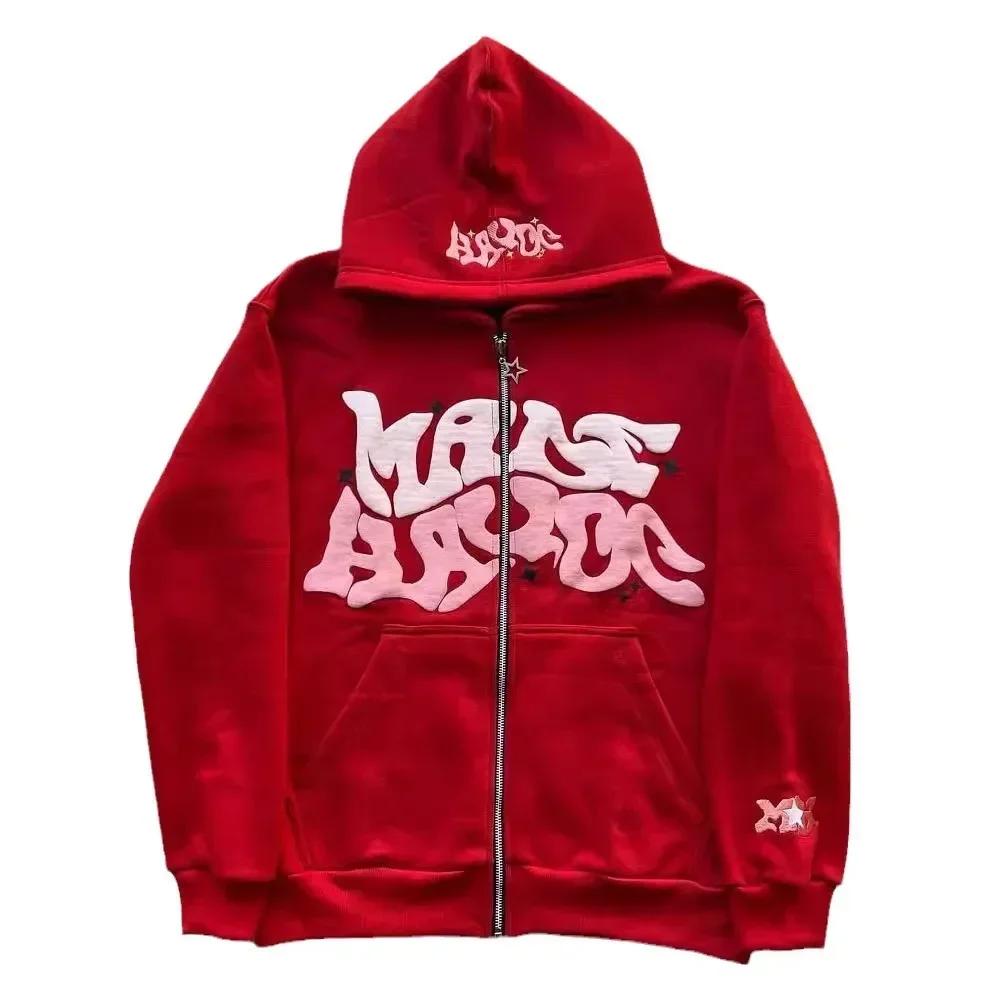 Sweat-shirt à capuche avec fermeture éclair et lettres américaines rétro, adapté aux hommes et aux f