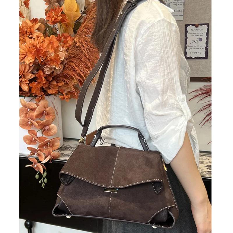 Sac à main de marque Vintage en daim haut de gamme, sac à bandoulière/à bandoulière tendance à rabat