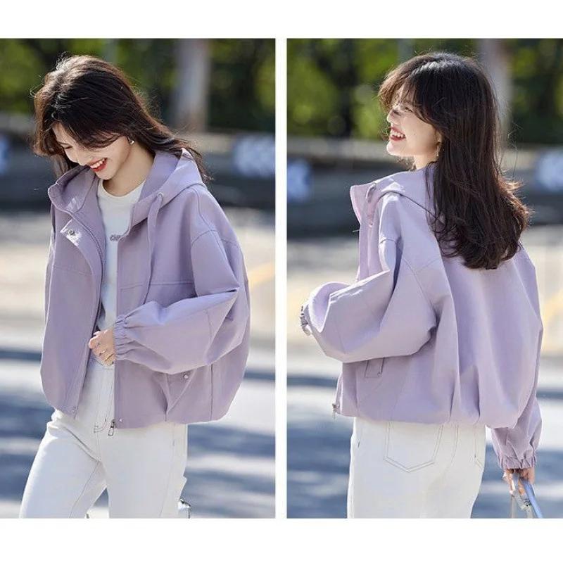 Nouvelle Veste Courte à Capuche Ample pour Femme, Style Rétro, Couleur Unie, Manches Longues, Idéale