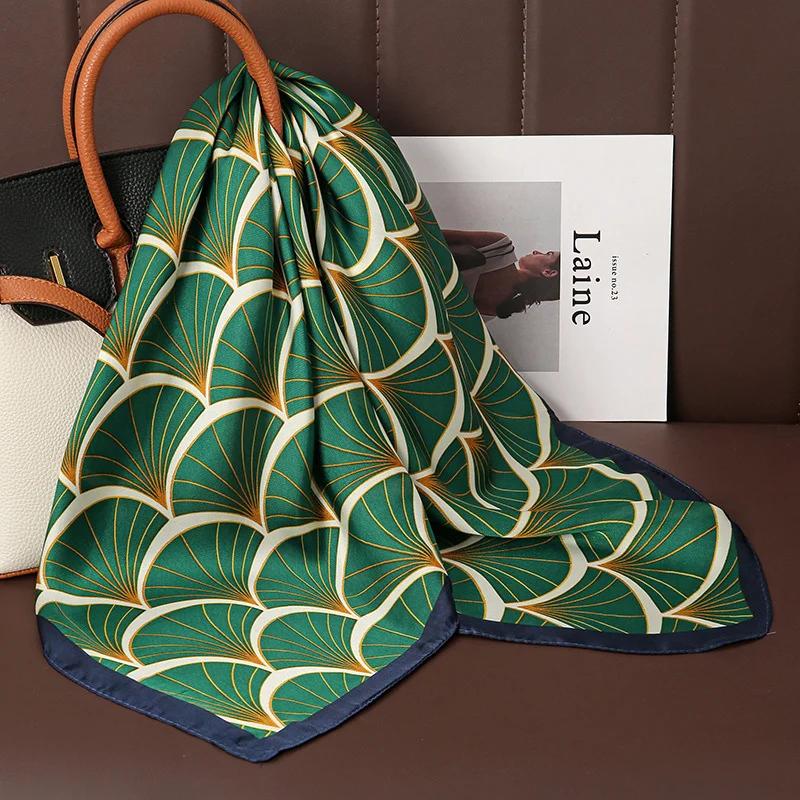 Foulard carré en Satin de soie imprimé de luxe pour femmes, châle Hijab, ruban pour cheveux, bandeau