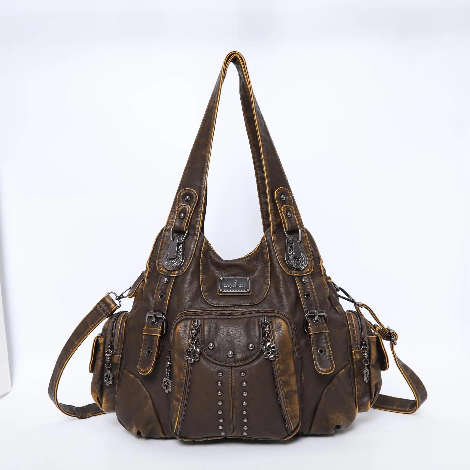 Sac à main pour femme Angel Kiss, grand sac fourre-tout vintage en PU avec poignée supérieure, sac à