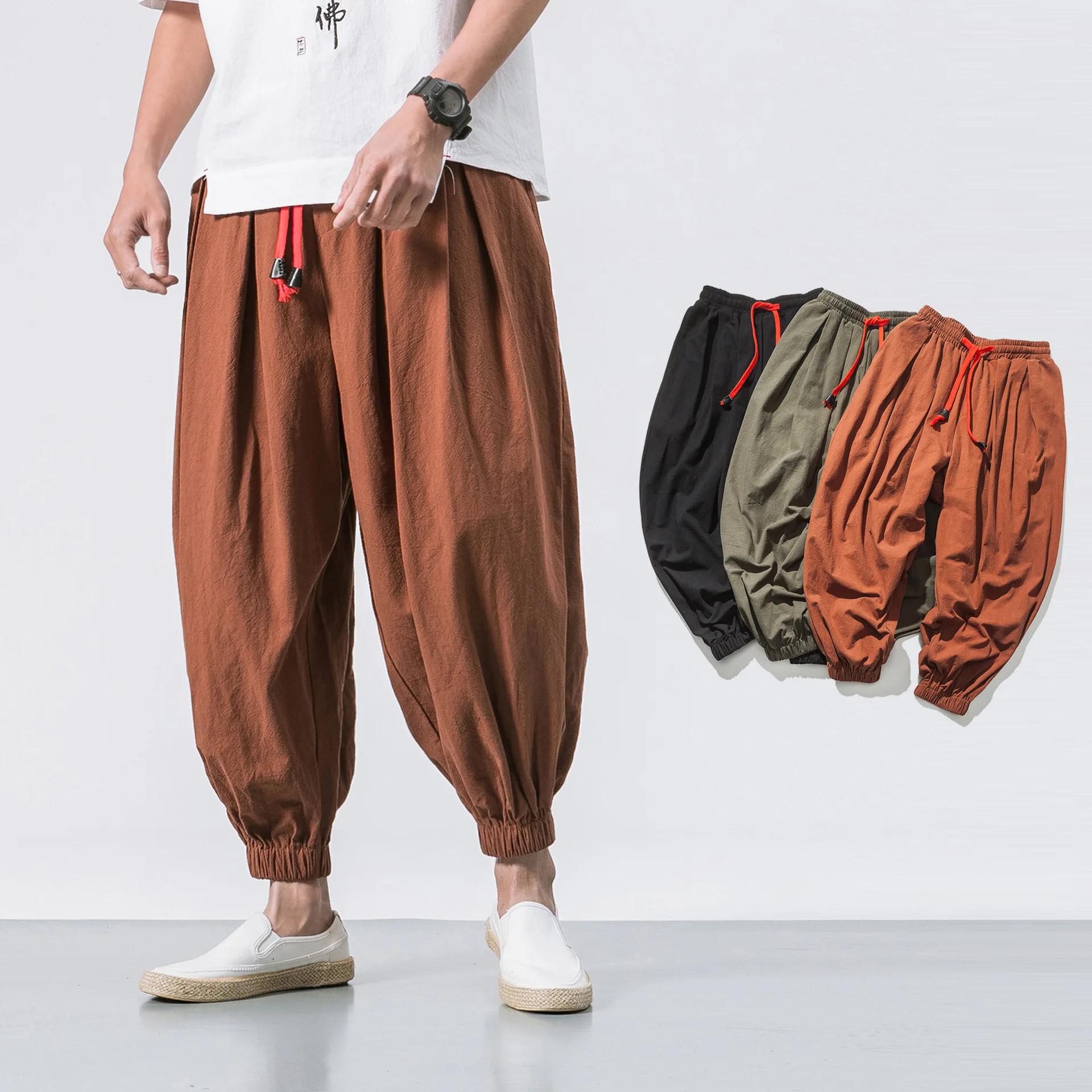 FGKKS printemps hommes sarouel ample lin chinois surpoids pantalons de survêtement de haute qualité