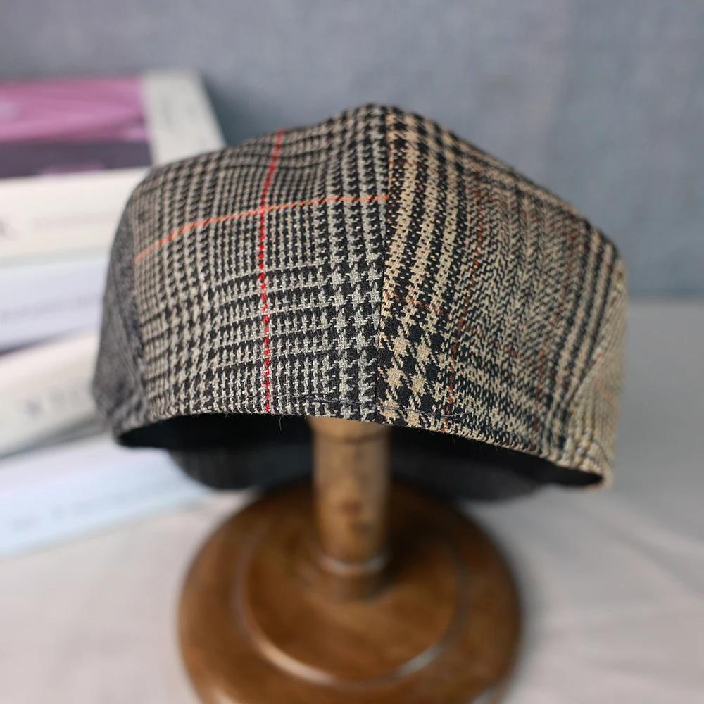 Chapeaux de journal en laine pour hommes et femmes, casquette octogonale Vintage à chevrons, bérets