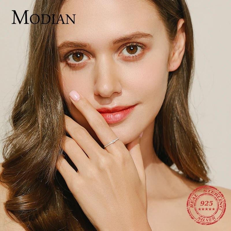 Modian 2021 réel 925 en argent Sterling Simple carré clair CZ charme couleur or bagues pour les femm