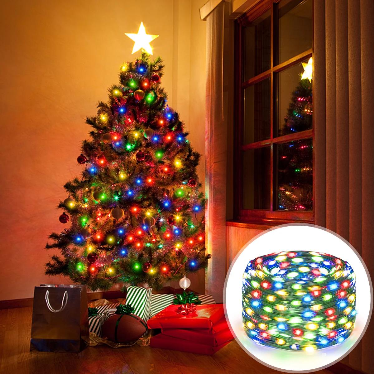 100M 50M guirlande solaire extérieure lumières en cuir LED chaîne fée lumière guirlande étanche haut
