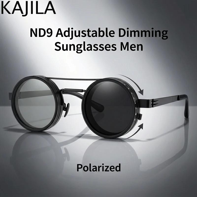 Lunettes de soleil polarisées rondes Steampunk ND9 à gradation réglable pour hommes 2026 Marque de l