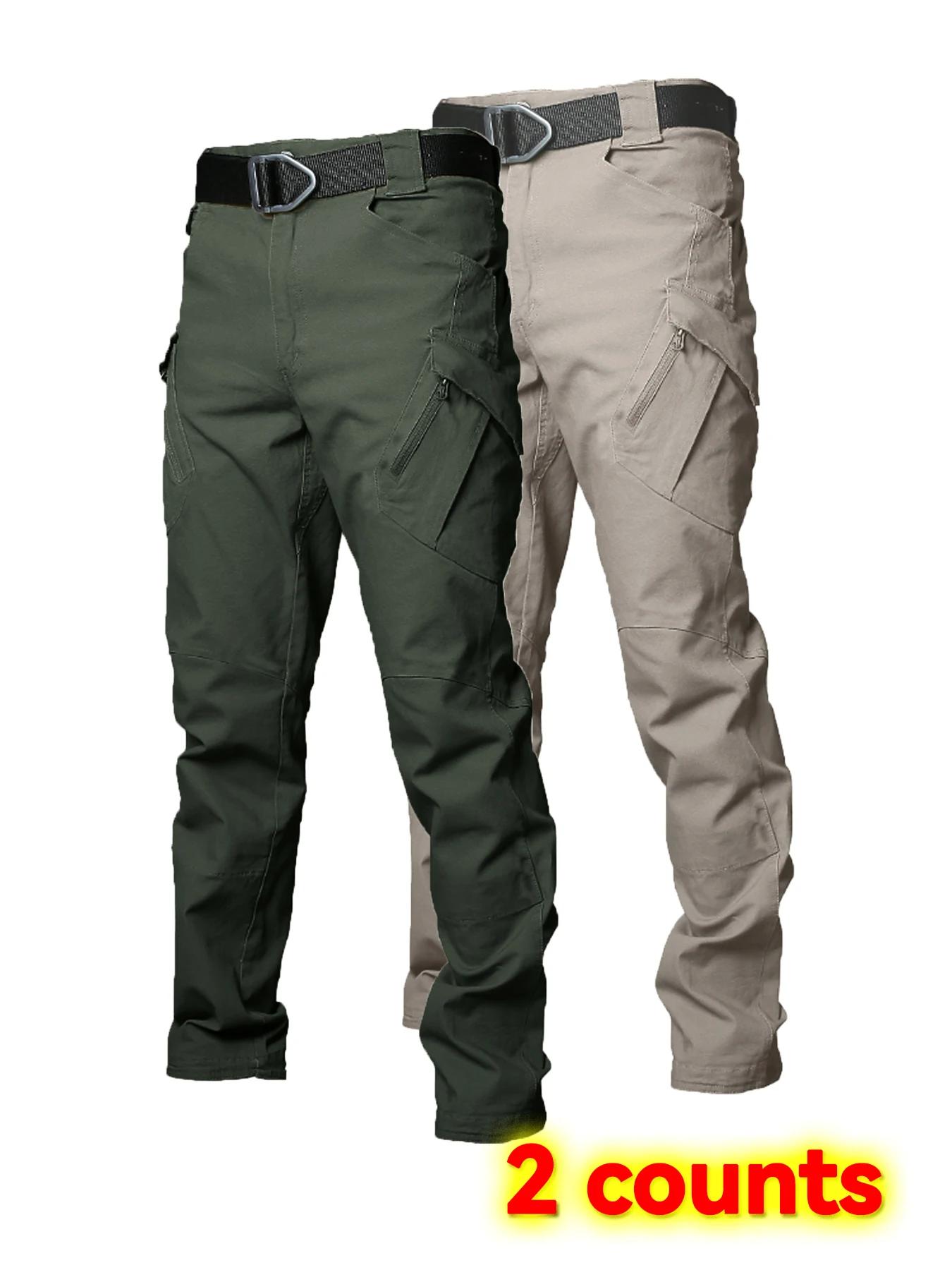 2 Paires de Pantalons de Travail Résistants à l'Usure, Pantalons Cargo Multi-Poches Droits, Pantalon