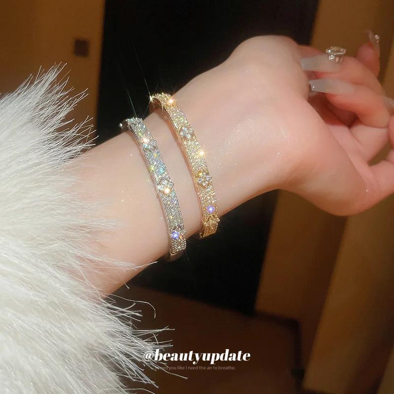 Bracelets de luxe en zircone cubique brillante pour femmes, plaqué or et argent, à la mode, pour fêt